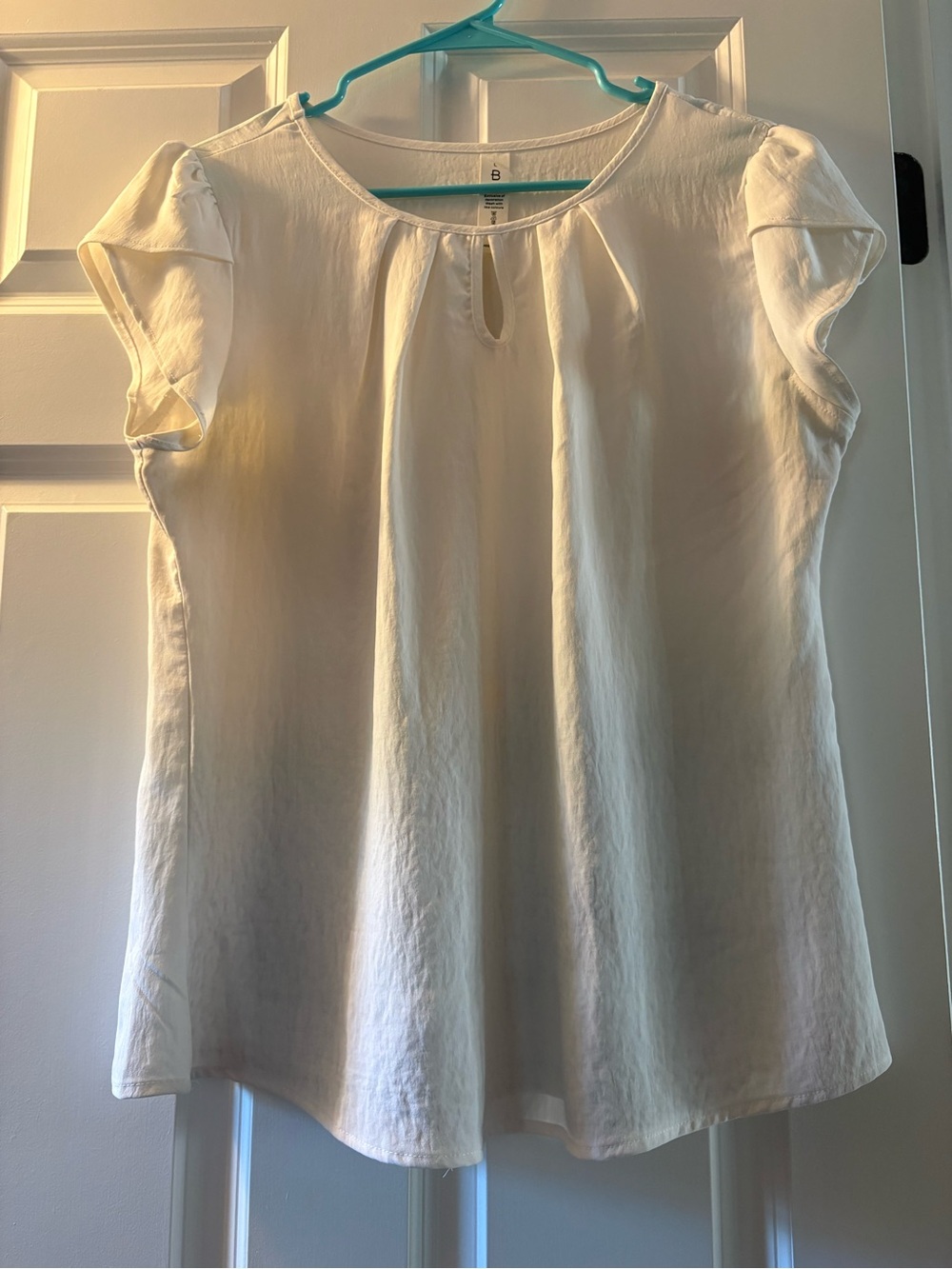 Light Cream Flutter Sleeve Blouse with Keyhole Neck